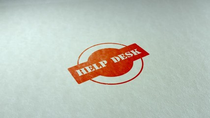 Canvas Print - Help desk word stamping text wooden retro stamp animation. red ink on clean white paper