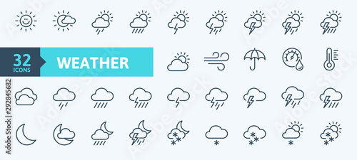 Fotografía Weather forecast - outline web icon set, vector, thin line icons collection