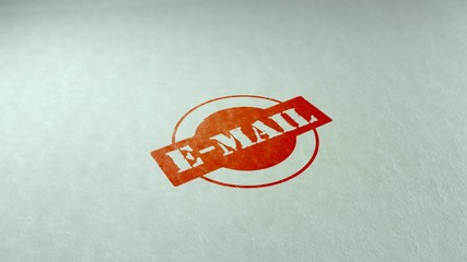 Poster - E-mail word stamping text wooden retro stamp animation. red ink on clean white paper