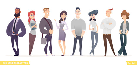 Wall Mural - Collection of charming young entrepreneurs or businessmen and managers. Business people standing togever. Modern cartoon style