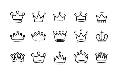 Wall Mural - Big collection quolity crowns. Royal Crown icons collection set. Vintage crown. Hand drawn sketch crowns. Vector illustration.