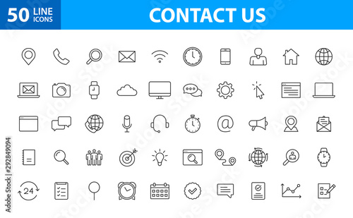 Fotomural Set of 50 Contact Us web icons in line style