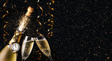 New Year Party Concept With A Exploding Champagne Bottle