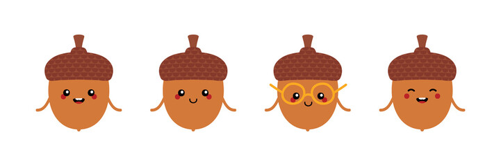 Wall Mural - Set, collection of cute and funny cartoon acorn characters for autumn, fall design.