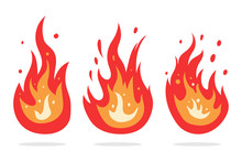 Fire Flame Vector Cartoon Icons Set Isolated On A White Background.
