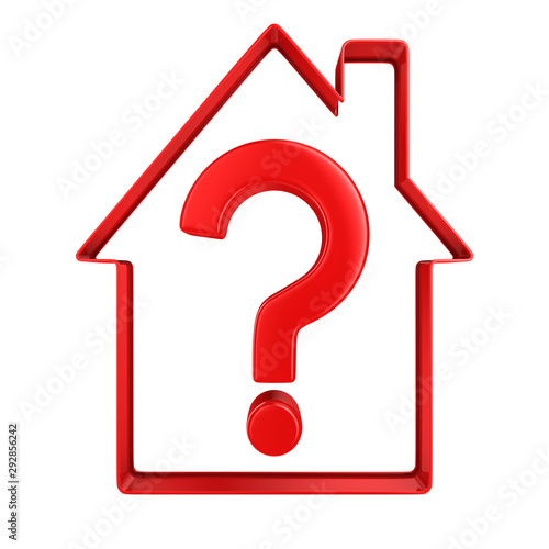 house with question on white background. Isolated 3D illustration