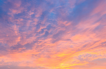 Dusk sky on twilight in the evening,majestic sunset with dramatic sunlight on dark blue sky on summer season,idyllic peaceful nature background.