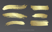 Set Of Vector Gold Brush Strokes With Glitter