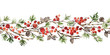 Christmas watercolor horizontal seamless pattern with fir tree branches, pine cones and holly berries