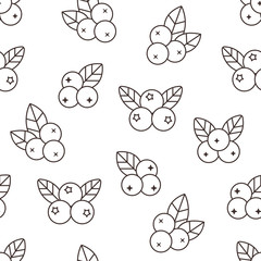 Wall Mural - Blueberry seamless pattern with vector line icons. Forest berries for jam package background, detox food monochrome black white wallpaper