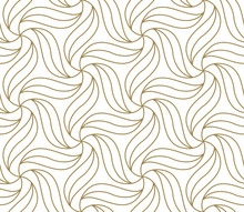 Seamless Floral Pattern With Abstract Geometric Line Texture, Gold On White Background. Light Modern Simple Wallpaper, Bright Tile Backdrop, Monochrome Graphic Element