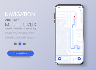 Fototapete - Material Design UI, UX Screen, flat web icons for mobile apps. Dashboard theme creative infographic of city map navigation. Vector illustration