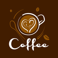 Wall Mural - Coffee logo. Vector illustration on brown background