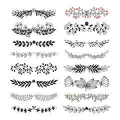 Sticker - floral borders and dividers vector isolated on white background. decoration floral botanical frame f
