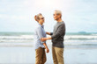 © pic for you - Asian couple senior elder retire resting relax walking running at the beach.Honeymoon family together happiness people lifestyle.Mature couples relax at the seaside on holiday.