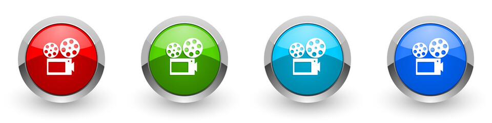 Aufkleber - Movie silver metallic glossy icons, red, set of modern design buttons for web, internet and mobile applications in four colors options isolated on white background