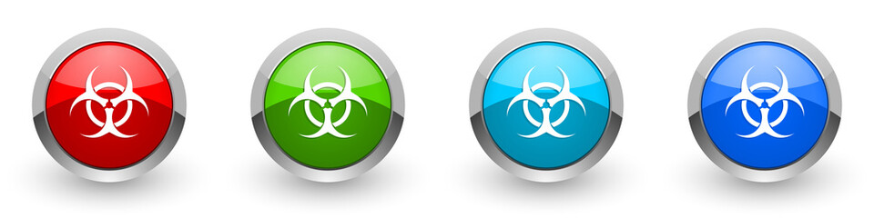 Aufkleber - Biohazard silver metallic glossy icons, red, set of modern design buttons for web, internet and mobile applications in four colors options isolated on white background