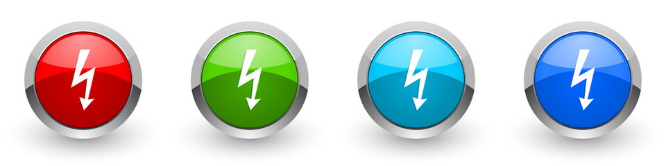 Poster - Bolt silver metallic glossy icons, red, set of modern design buttons for web, internet and mobile applications in four colors options isolated on white background