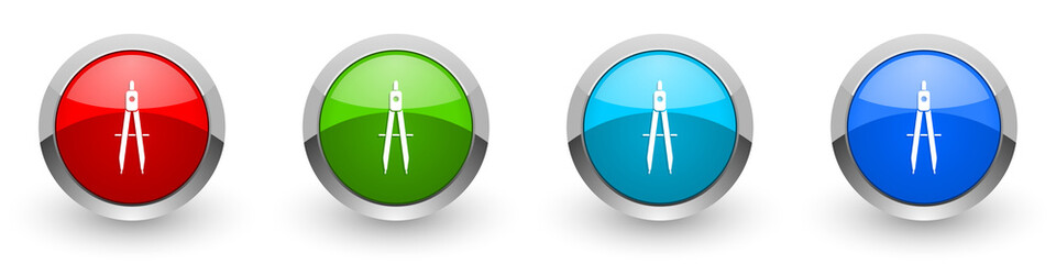Aufkleber - Learning silver metallic glossy icons, red, set of modern design buttons for web, internet and mobile applications in four colors options isolated on white background