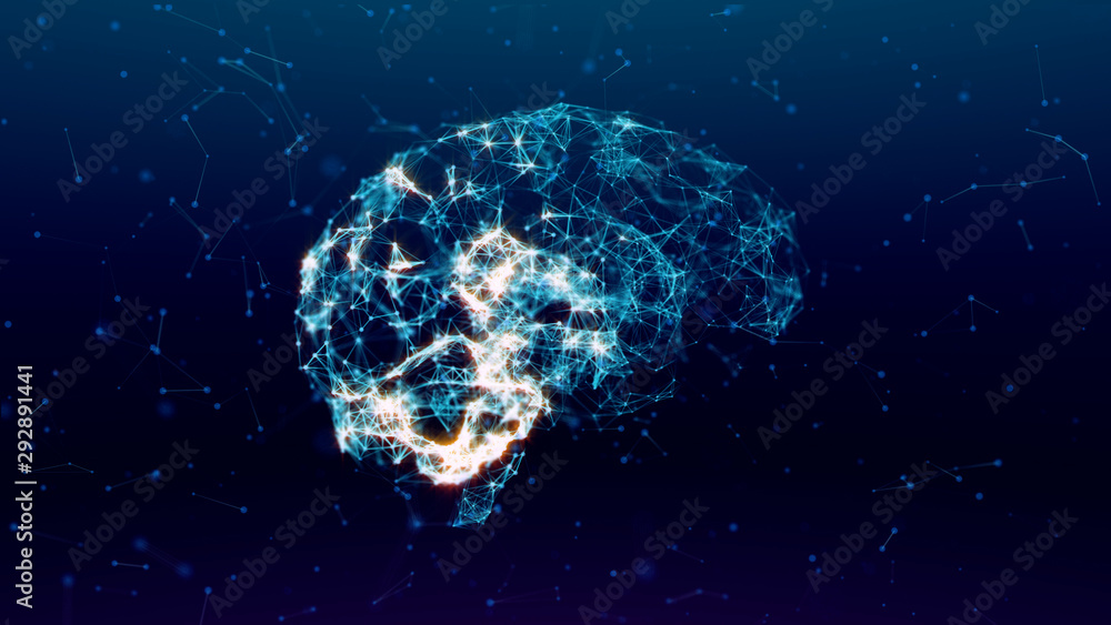 Glowing human brain with nerve cells. 3d illustration - obrazy, fototapety, plakaty 