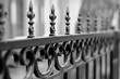 © OB production - Black wrought iron front garden. Metal fence made of forged steel. Close up