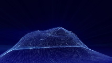 Poster - 4K Animation Abstract Wireframe Analysis Spin Mountain. Glow Futuristic Geometric Hill Structure Pattern 3D Rendering Seamless Loop Footage.