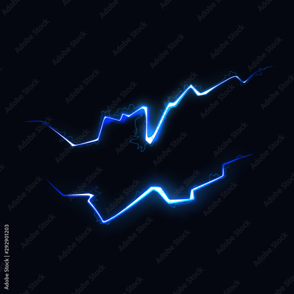 Vector Illustration of Two Abstract Blue Lightning on Black Background ...