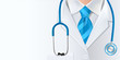 © koltukovs - International doctors day background. Medical health care banner  design with doctor, stethoscope and blue necktie. Vector illustration