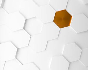 Wall Mural - White hexagons with a golden one abstract background