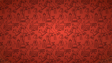 Black Friday pattern vector background with hand drawn sketch shopping items. Discounts, special offers, clearance advertising and promotion.