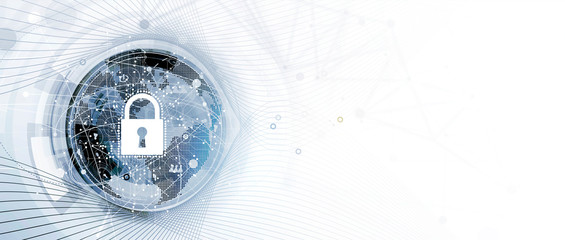 internet digital security technology concept for business background. Lock on circuit board