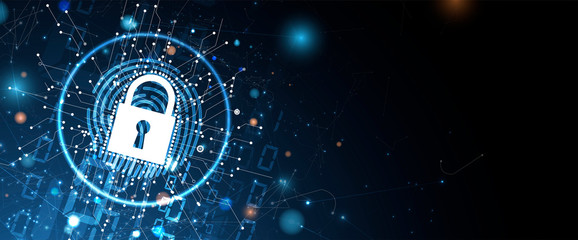 internet digital security technology concept for business background. Lock on circuit board