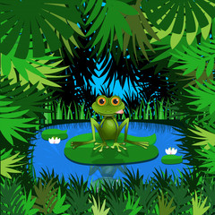 Sticker - Illustration of a Frog in the Jungle at the Pond