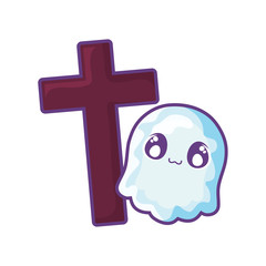 Poster - christian cross with ghost on white background