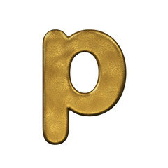 Golden foiled letter P - Lowercase 3d precious font - Suitable for Business, luxury or fortune related subjects