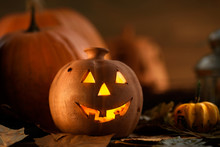Jack O Lantern - Autumn Halloween Holiday Concept Background