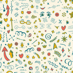 Wall Mural - seamless pattern with abstract arrows and other elements in hand drawn style for concept design. doo
