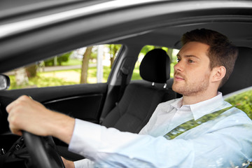 Wall Mural - transport, vehicle and people concept - man or driver driving car in summer