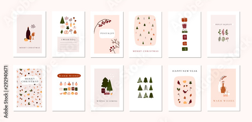 Fotomural Set of christmas new year winter holiday greeting cards with xmas decoration