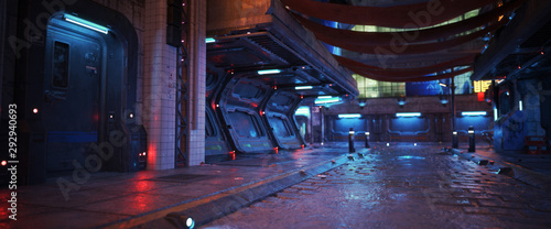Fotografía Urban city retro futuristic back drop background with neon accents