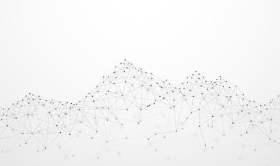 Wall Mural - abstract plexus network connection science and technology. mountain shape on gray background. vector