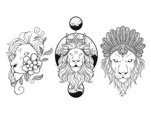 Geometric Floral Lion Tattoo Vector