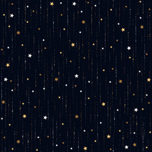 Seamless Space Pattern With Gold Star Rain On Dark Blue Background