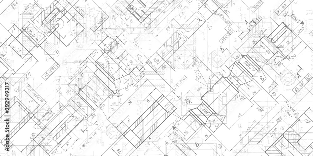 Technical drawing background .Mechanical Engineering drawing. - obrazy, fototapety, plakaty 