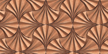 3d Wallpaper Of Panels In The Form Of Matte Red Gold Fans With Worn Edges. High Quality Seamless Realistic Texture.