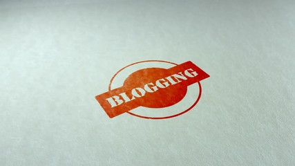 Canvas Print - Blogging word stamping text wooden retro stamp animation. red ink on clean white paper