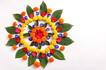 Indian Festival Diwali , Diwali lamp and flower rangoli 