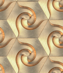Wall Mural - 3d Wallpaper of golden spiral-shaped panels.Hexagons.High quality seamless realistic texture.