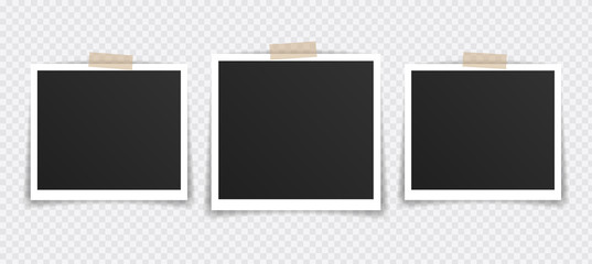 Wall Mural - vector photo frame mockup design. photo frame on sticky tape isolated on transparent background. vec
