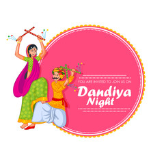 Sticker - Couple performing Garba dance in Dandiya Raas for Dussehra or Navratri in vector